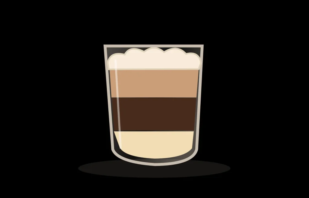 Ilustración editorial de Leche y leche · café sin licor, sobre fondo negro