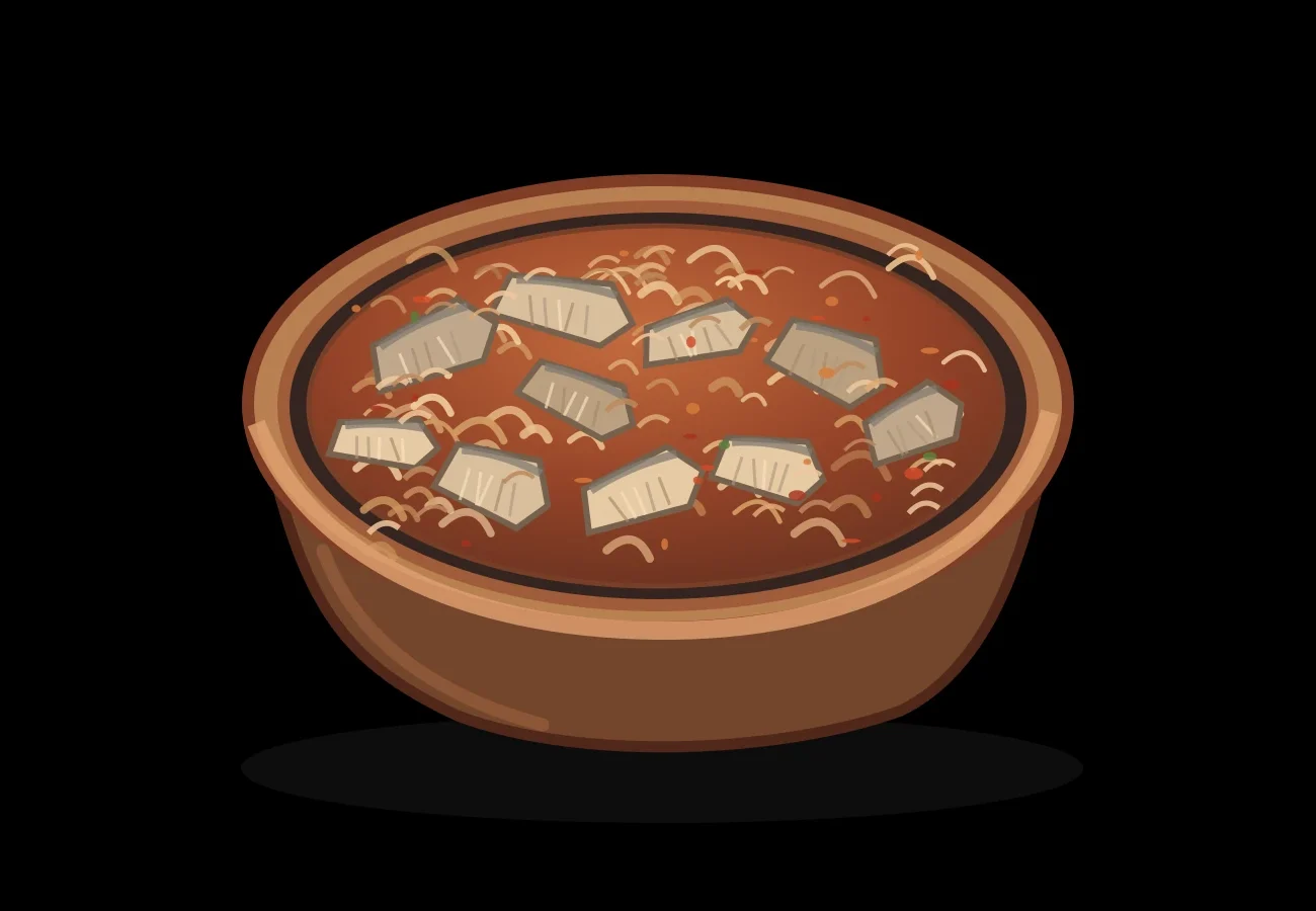 Ilustración editorial de Tollos encebollados, pescado seco y salsa de caldero