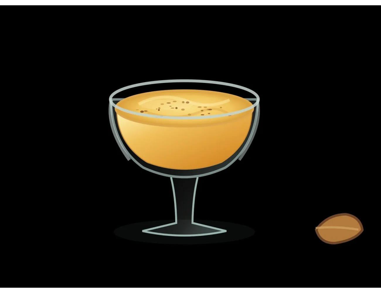 Representación editorial de huevos mole servidos como crema espesa en una copa de postre con canela; no es una fotografía.
