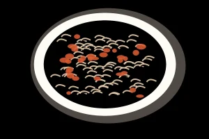 Cebolla y tomate cocinándose en el sofrito de los tollos, ilustración editorial